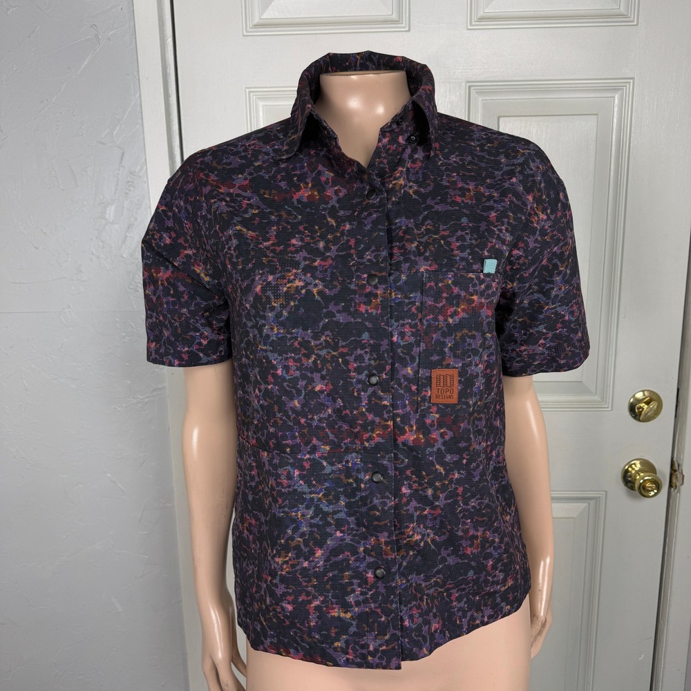 Topo Designs Women's Shirt Small Short Sleeve  Snap Cotton Outdoor Ripstop KK17